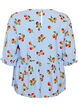 Bluse i bomull med tomattrykk og peplum, Bl&aring;, Packshot image number 1