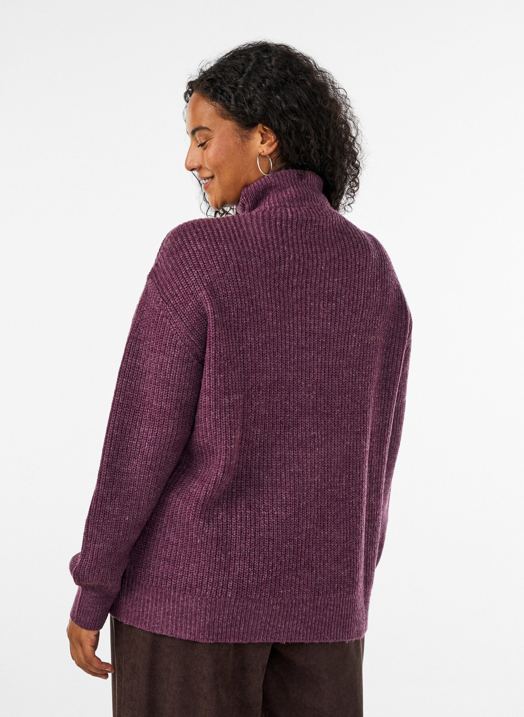 ZizziStrikket genser med h&oslash;y hals og glidel&aring;s, Lilla, Model image number 2