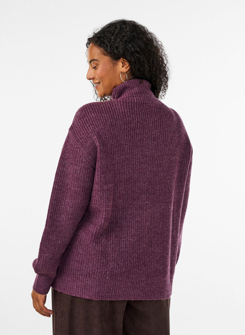 Strikket genser med h&oslash;y hals og glidel&aring;s, Lilla, Model image number 2