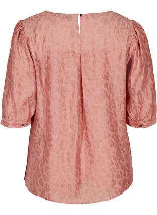 Bluse med 2/4-puffermer og ton-i-ton mønster, Rose Smoke, Packshot image number 1