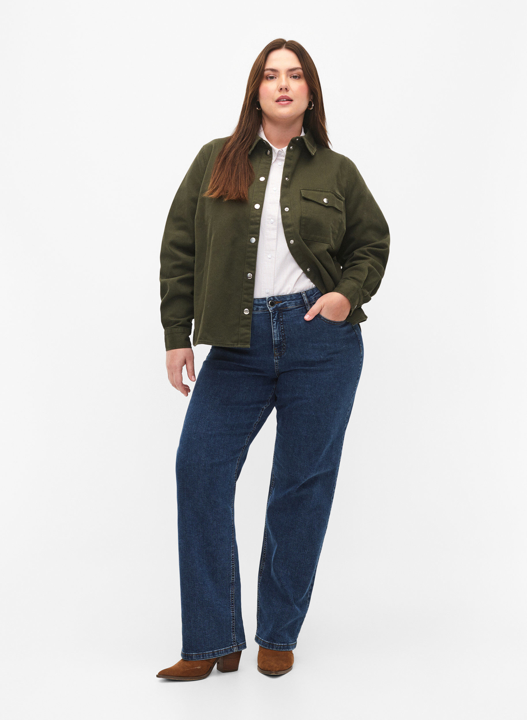 Zizzi Canvasjakke med knapper, Forest Night, Model image number 2