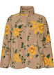 Blomstret fleecejakke med h&oslash;y hals og glidel&aring;s, Beige, Packshot image number 0