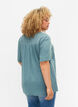 Bluse i bomull med broderi og korte ermer, Smoke Blue, Model image number 1