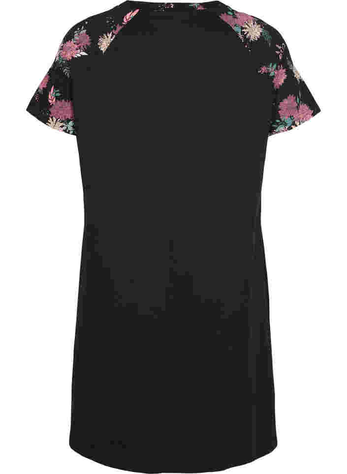 Kortermet nattkjole i bomull med mønster, Black AOP Flower, Packshot image number 1