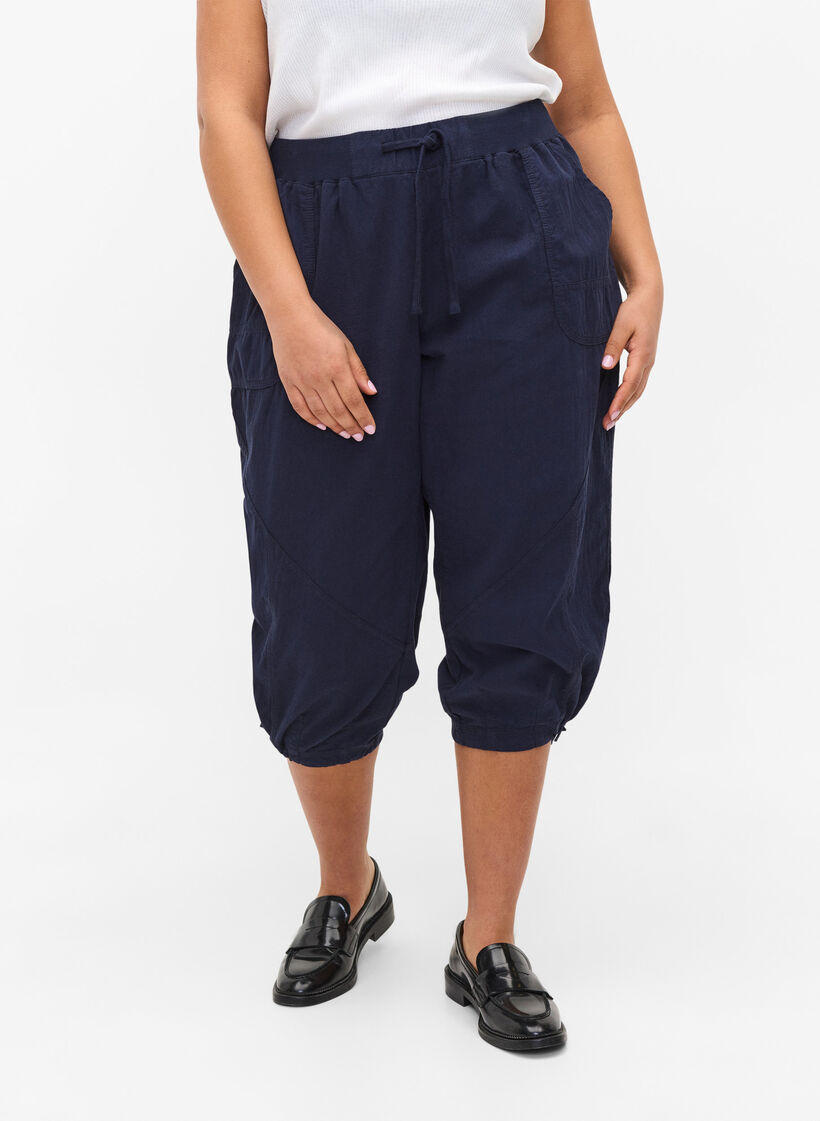 Løse capribukser i bomull, Blå, Model image number 3