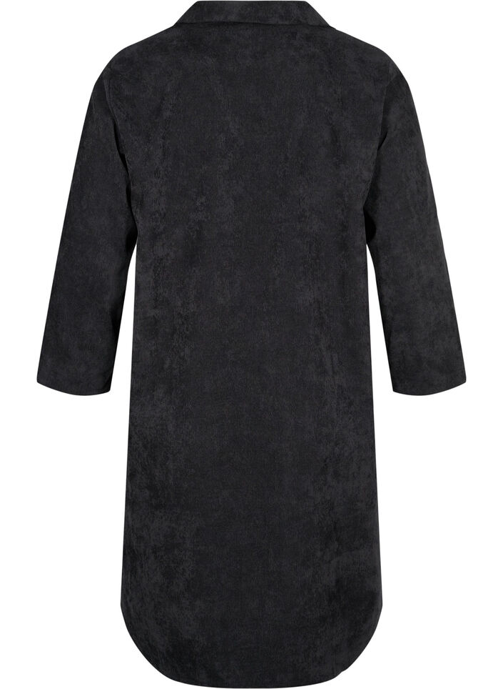 Fløyelskjole med 3/4-ermer og knapper, Black, Packshot image number 1
