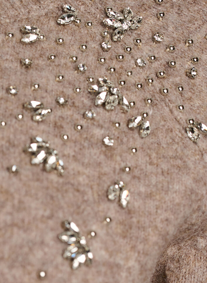 Strikkebluse med rhinesteiner og nagler, Beige, Packshot image number 2
