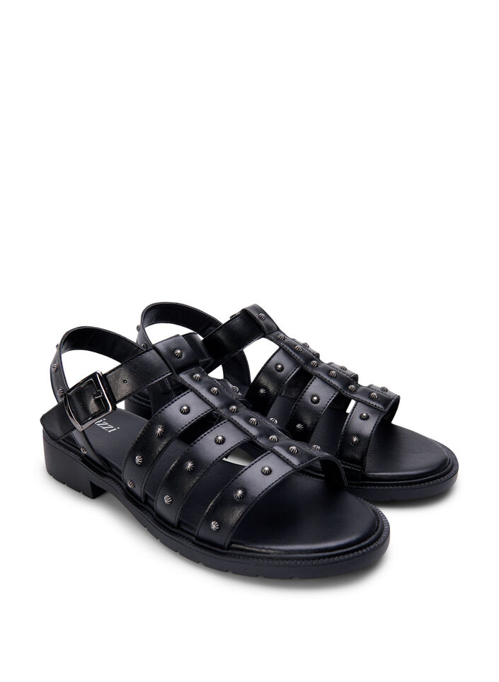Sandal med bred passform og nagler, Svart, Packshot image number 1