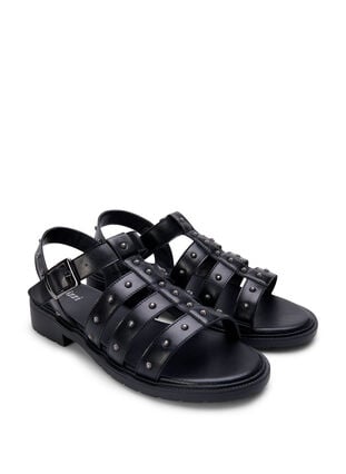 Sandal med bred passform og nagler, Black, Packshot image number 1