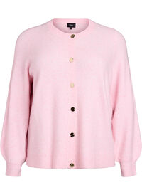 Cardigan i myk strikk med gullfargede knapper, Rosa Cardigan i myk strikk med gullfargede knapper