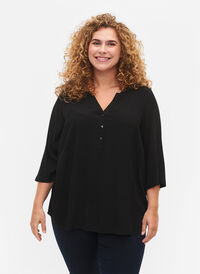 Bluse i viskose med 3/4-ermer, Black, Model