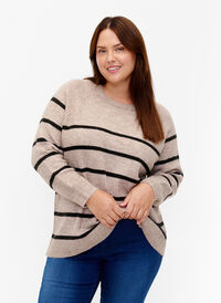Strikket bluse med striper, Simply Taupe Mel., Model