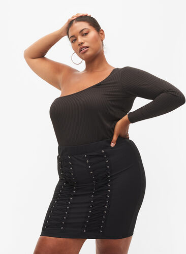 Tettsittende skjørt med knyting, Black, Model image number 2