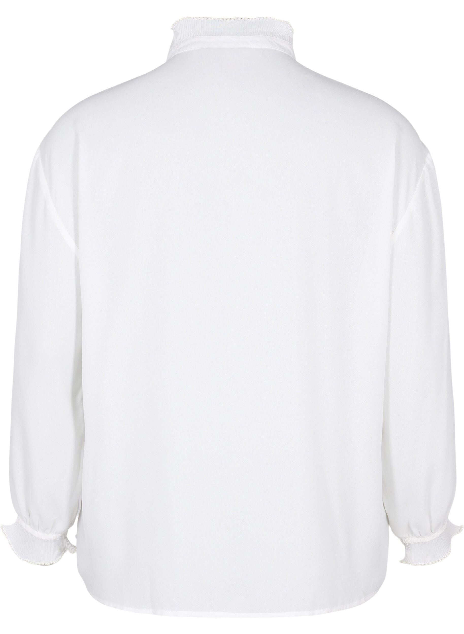 Zizzi Skjortebluse med volangdetaljer, Bright White, Packshot image number 1