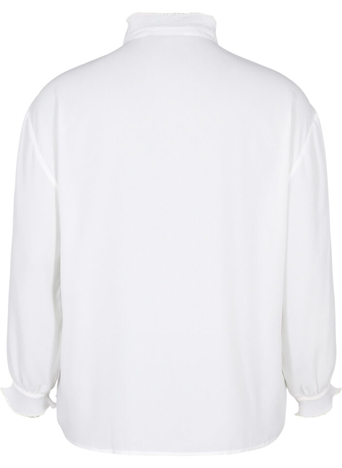 Skjortebluse med volangdetaljer, Bright White, Packshot image number 1