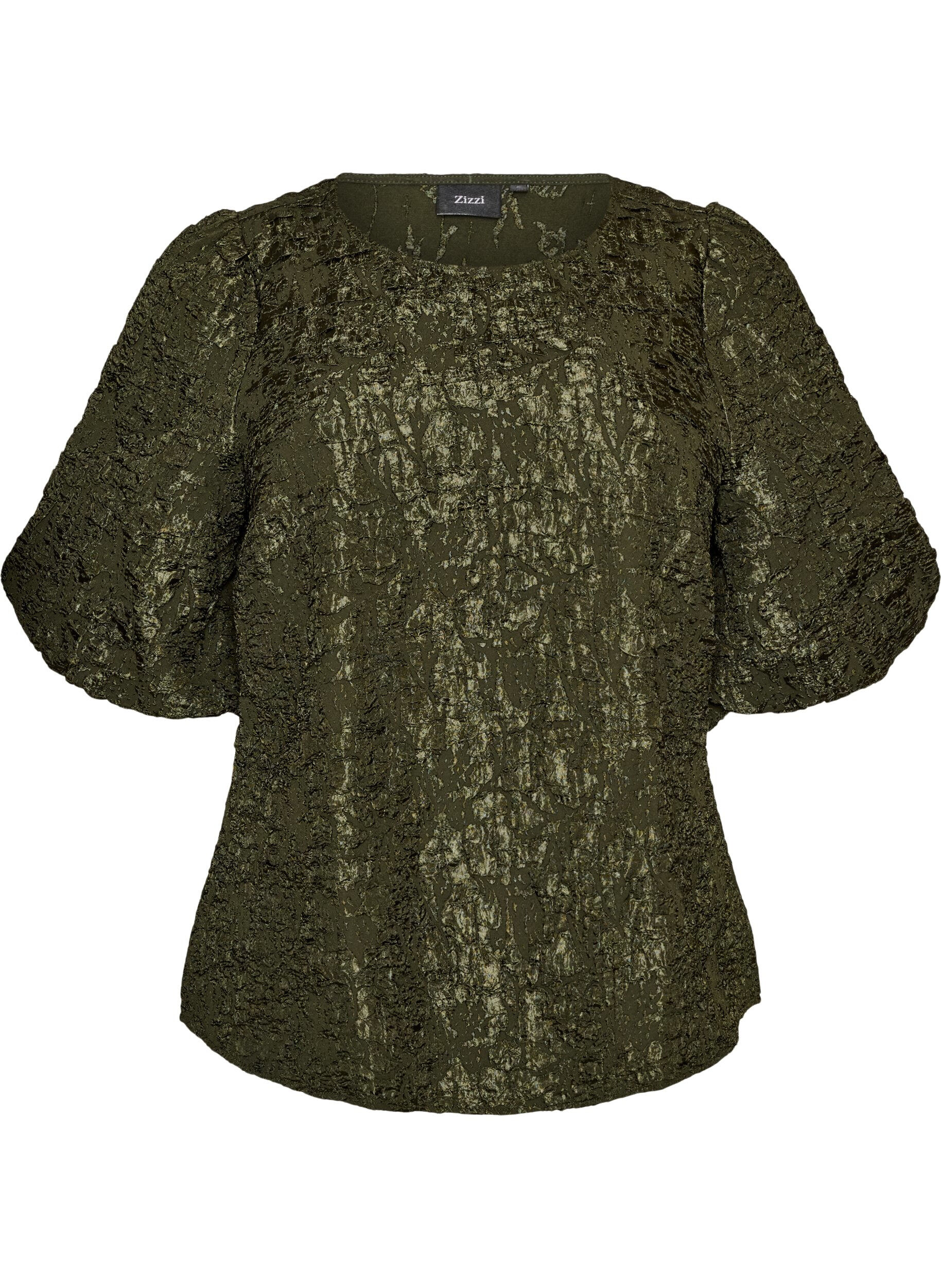 Jacquard bluse med puffermer og A-linjeform