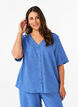 Skjortebluse med V-hals eog korte ermer, Bl&aring;, Model image number 0