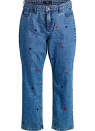 Høy-midje Gemma jeans med broderte detaljer, DB Hearts