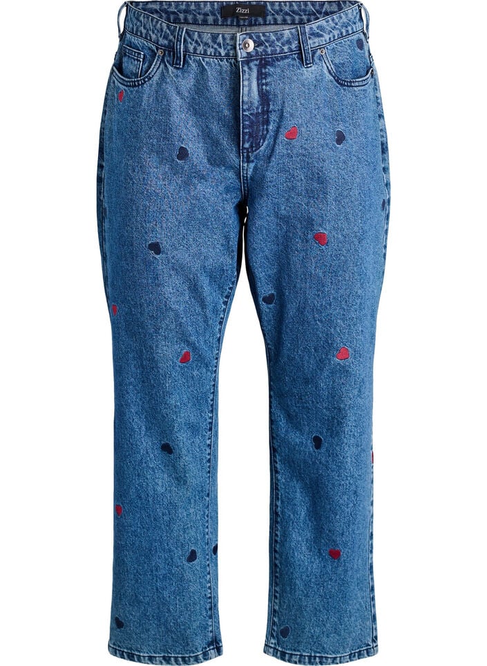 Høy-midje Gemma jeans med broderte detaljer, DB Hearts, Packshot