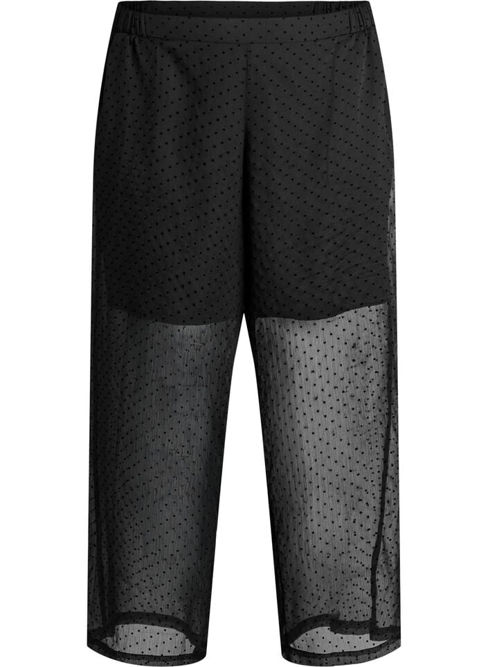 Loose fit chiffongbukser med prikker, Svart, Packshot