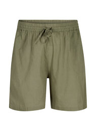 Løs shorts i bomullsblanding med lin, Deep Lichen Green