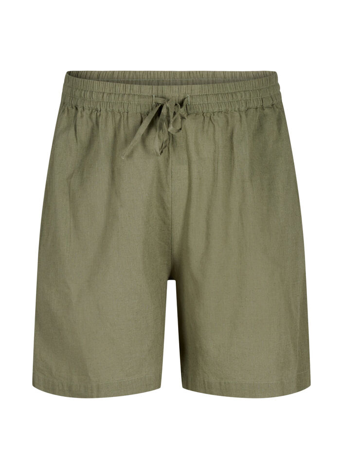 Løs shorts i bomullsblanding med lin, Deep Lichen Green, Packshot image number 0