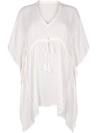Strandponcho med knytebelte, Hvit Strandponcho med knytebelte