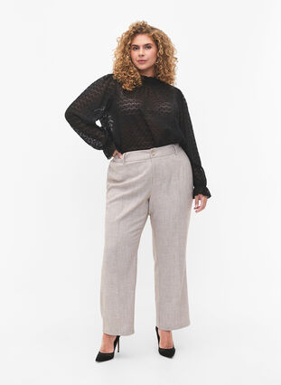 Zizzi Bluse med lange ermer og mønstret tekstur, Black, Model image number 2