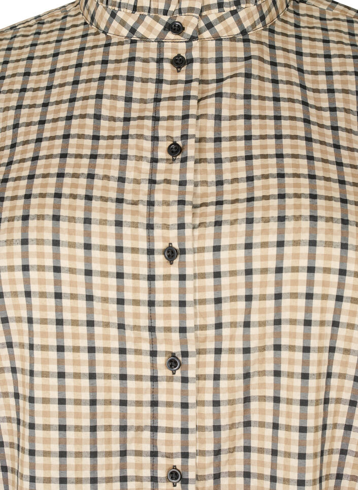 Rutete skjortebluse med volanger, Brown Check Rutete skjortebluse med volanger, Brown Check, Packshot