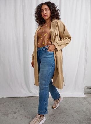 Zizzi Klassisk lang trenchcoat med belte, Chinchilla, Image image number 1