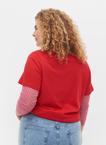 T-skjorte i bomull med tekst på brystet, Chinese Red, Model image number 1