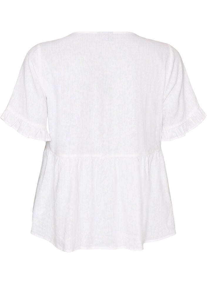 Bluse i lin og viskose med V-hals og knappelukking, Hvit, Packshot image number 1