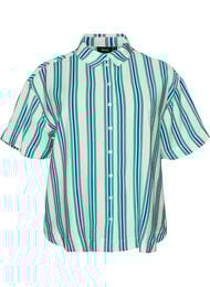 Stripet viskose skjorte med korte ermer, Vanilje