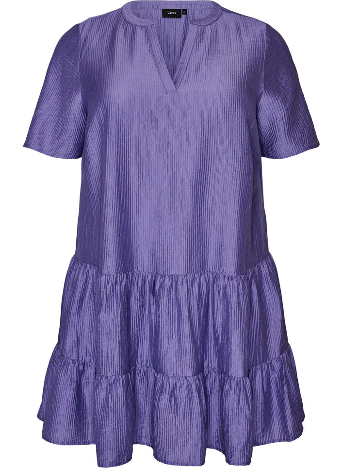 Teksturert A-line kjole, Lilla, Packshot image number 0