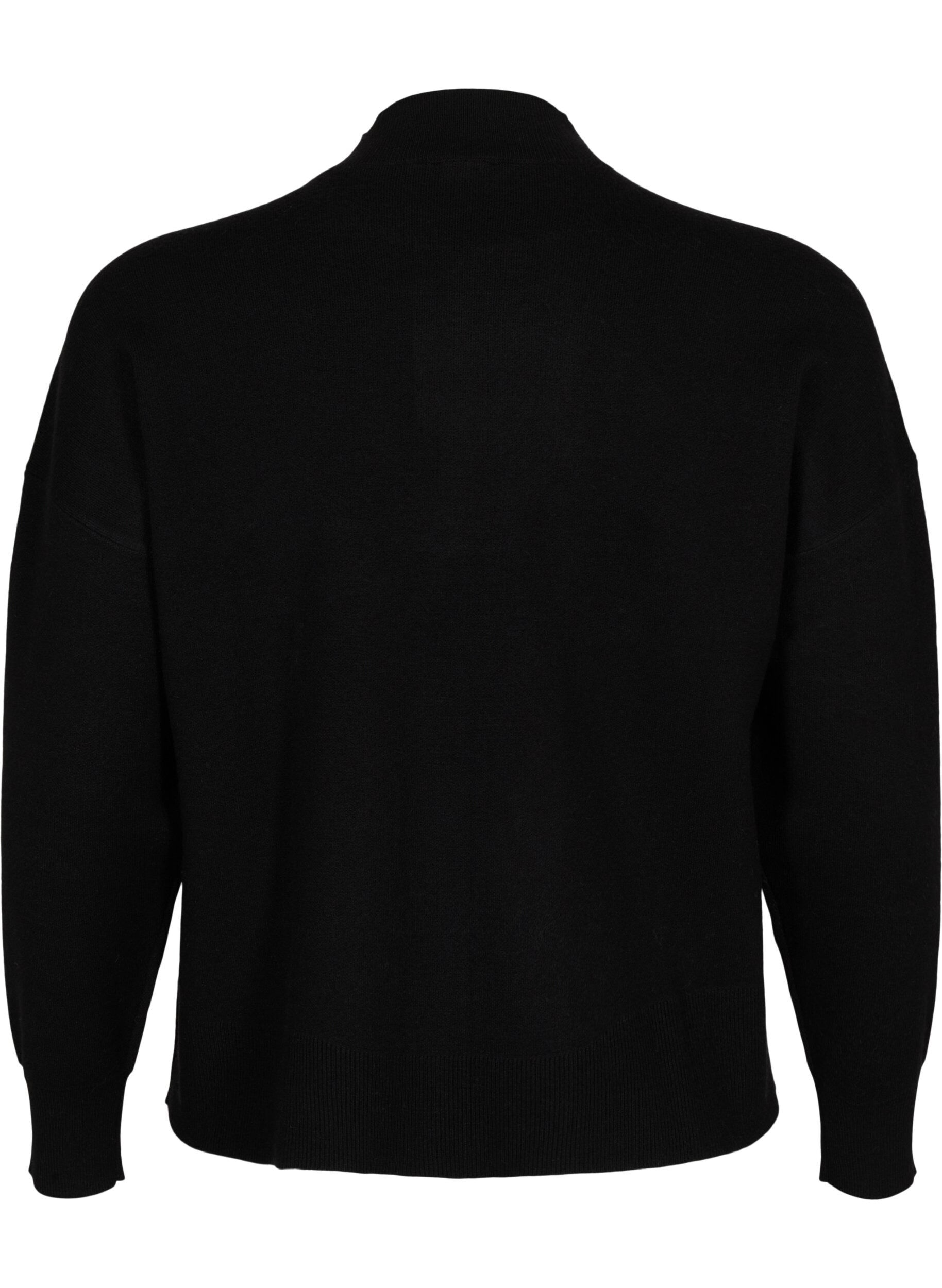 Zizzi Ensfarget strikket bluse, Black, Packshot image number 1