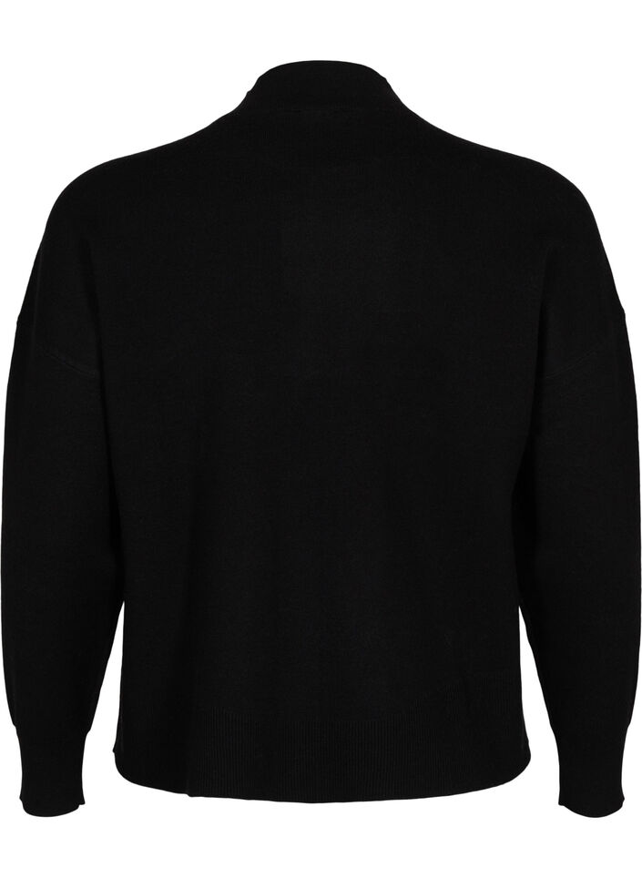 Ensfarget strikket bluse, Black, Packshot image number 1