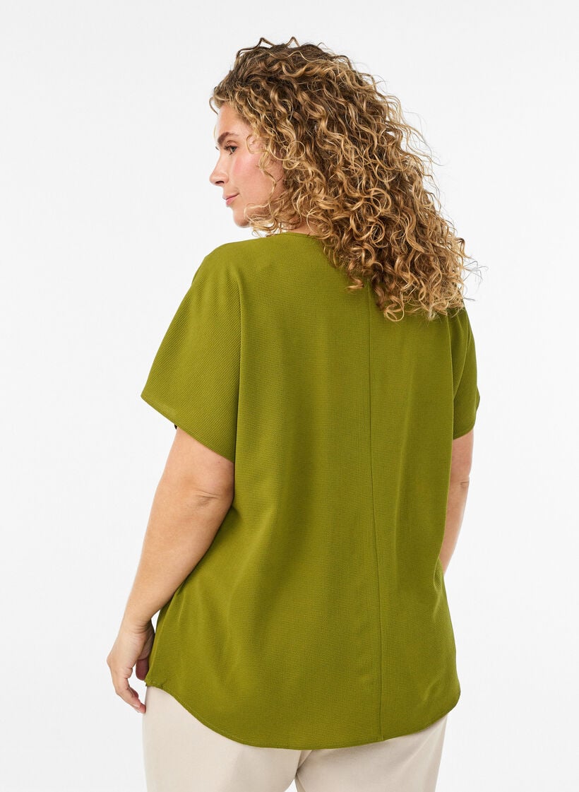 Kortermet bluse med rund hals, Gr&oslash;nn, Model image number 2