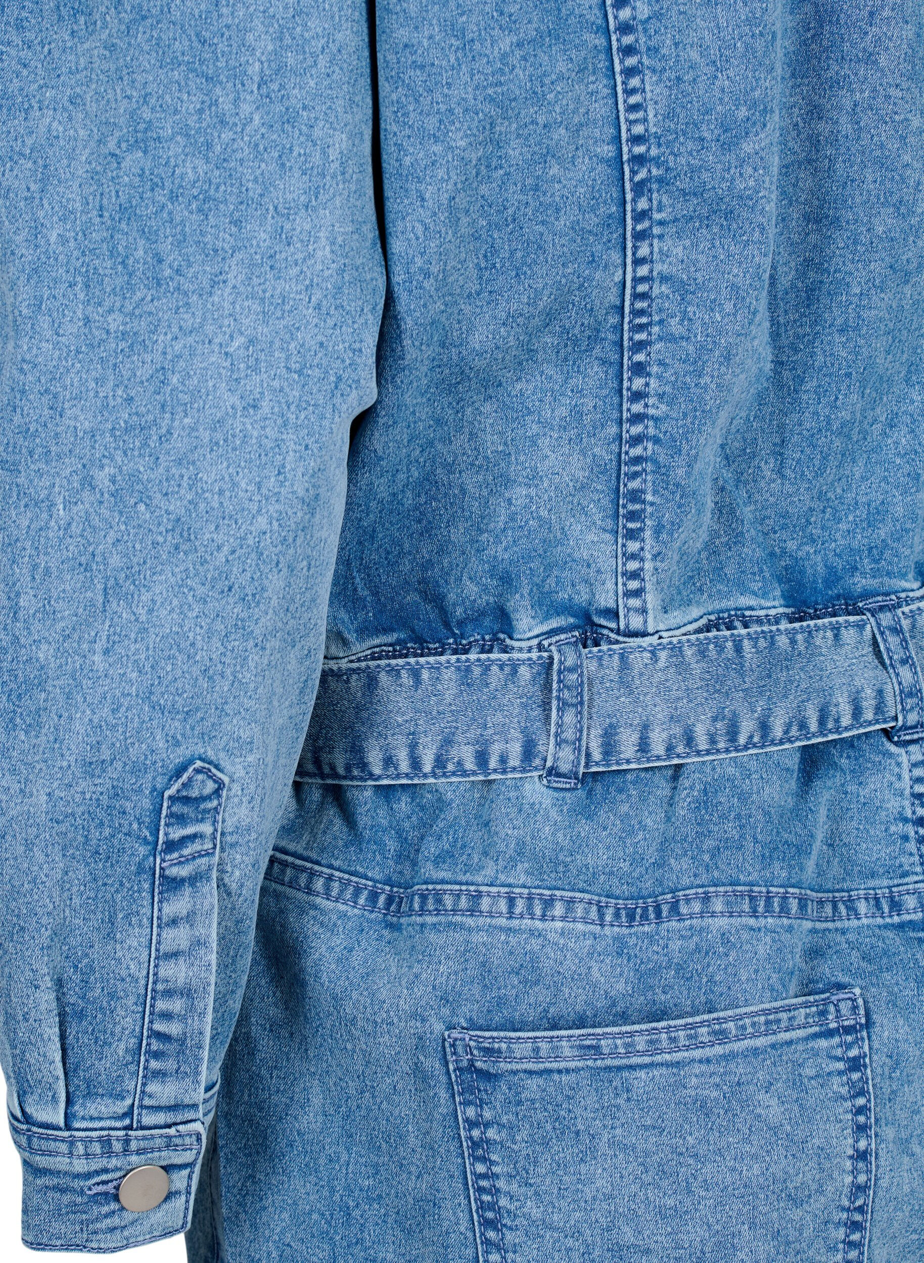 Zizzi Jumpsuit i langermet denim, Light Blue Denim, Packshot image number 4