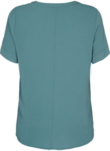 Kortermet bluse med V-hals, Mallard Green, Packshot image number 1