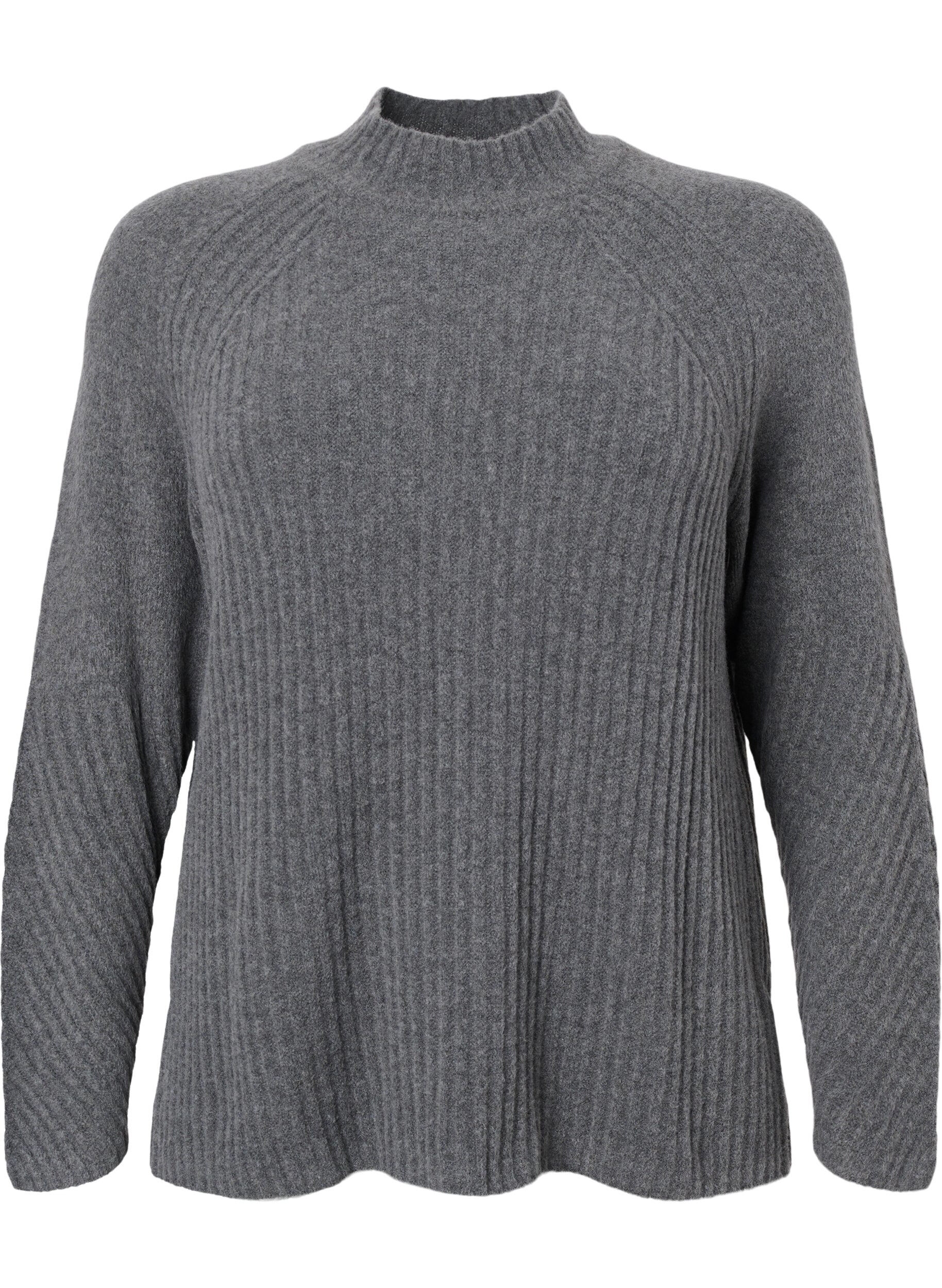 Zizzi Genser med turtleneck og ribbestrikket struktur	, Dark Grey Melange, Packshot image number 0