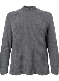 Genser med turtleneck og ribbestrikket struktur	, Dark Grey Melange