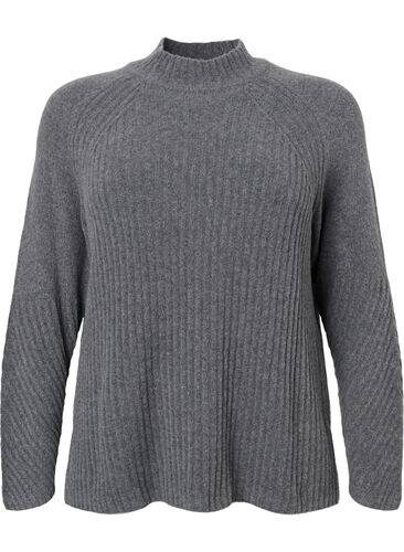 Genser med turtleneck og ribbestrikket struktur	, Dark Grey Melange, Packshot image number 0