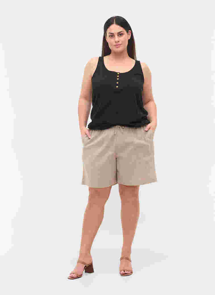 Løse shorts i bomullsmiks med lin, Simply Taupe, Model image number 0