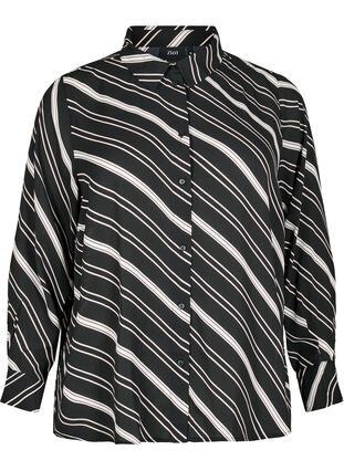 Zizzi Stripete skjorte med lange ermer, Black Stripe, Packshot image number 0
