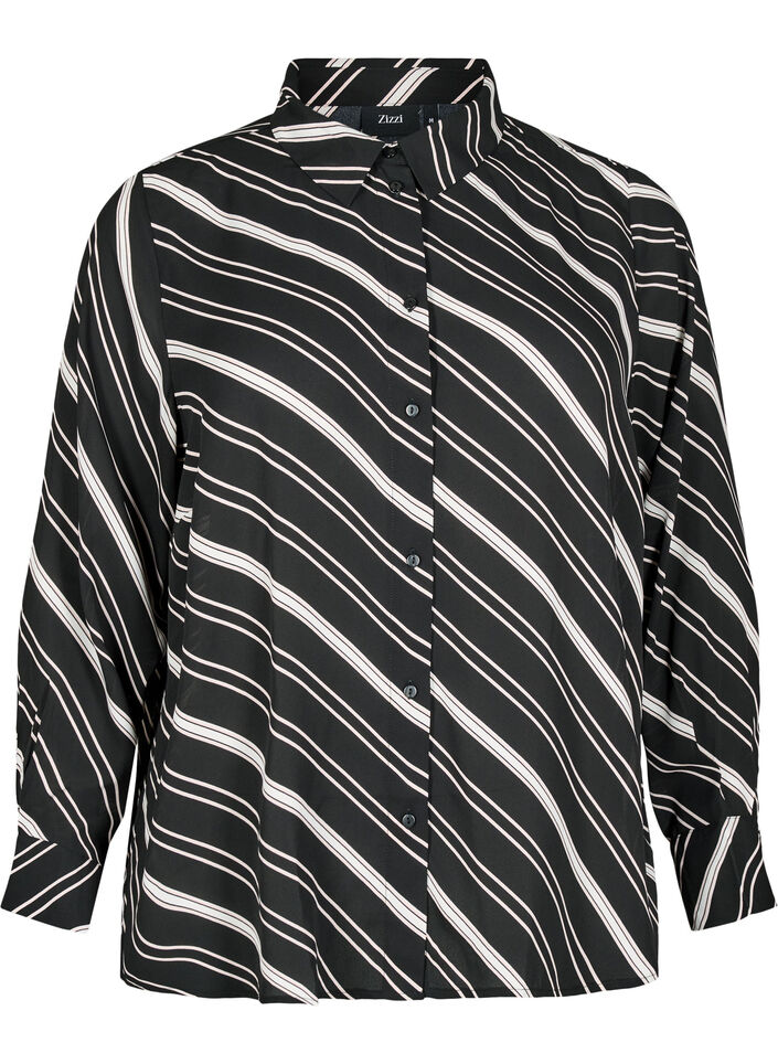 Stripete skjorte med lange ermer, Black Stripe, Packshot image number 0