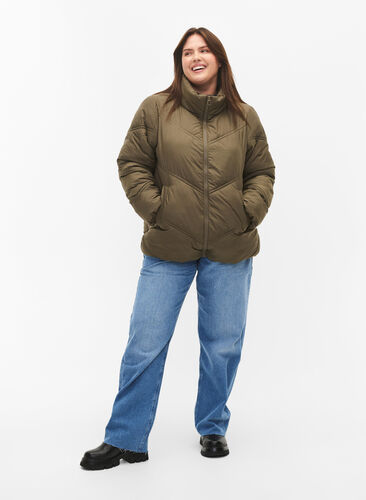 Kort Puffer-vinterjakke med lommer, Bungee Cord , Model image number 2