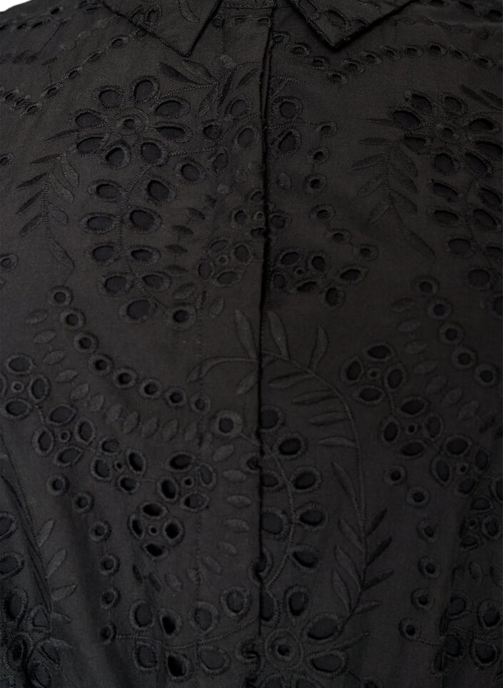Skjortekjole i broderie anglaise med knytebelte, Svart, Packshot image number 2