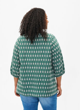 Zizzi Bomullsskjortebluse med blomstermønster, Dark Forest, Model image number 1