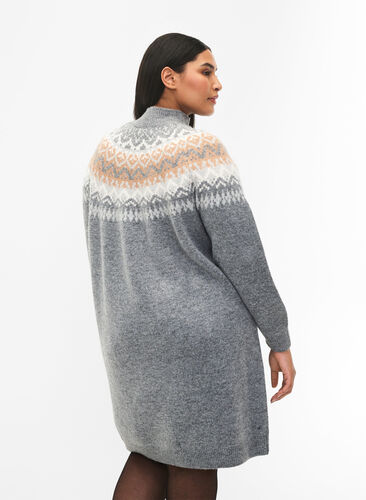 Mønstret strikket kjole med lange ermer, Medium G. Mel. Comb, Model image number 1