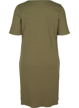 Kortermet kjole i et ribbet materiale, Ivy Green, Packshot image number 1
